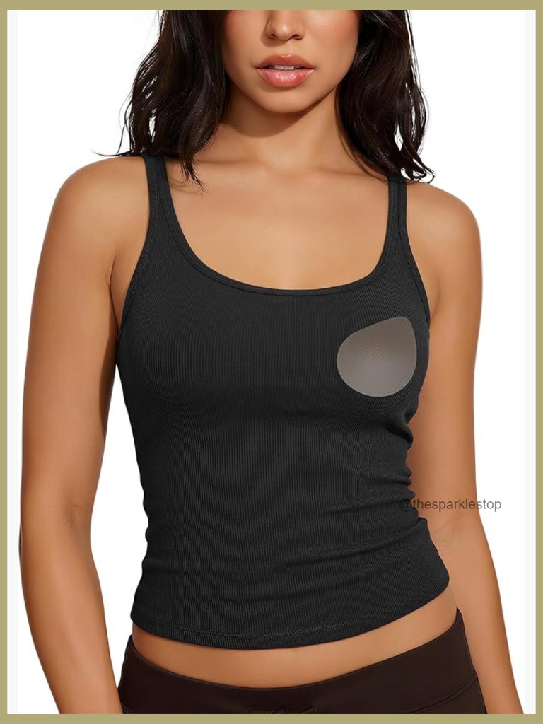 Padded Cotton Ribbed Tank Top Sleeveless Scoop Neck Cami